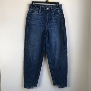 American Eagle Outfitters Dark Blue Distressed Barrel Boyfriend Jeans
